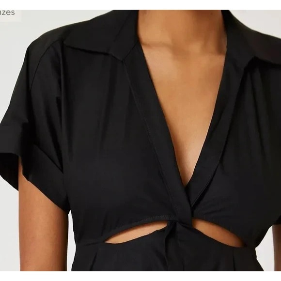 Anthropologie Dress Size M Twist Waist Midi Shirtdress Black Modern Minimalist - Picture 2 of 14